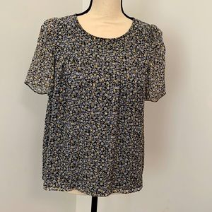 J Crew Navy floral print silk blouse size 6